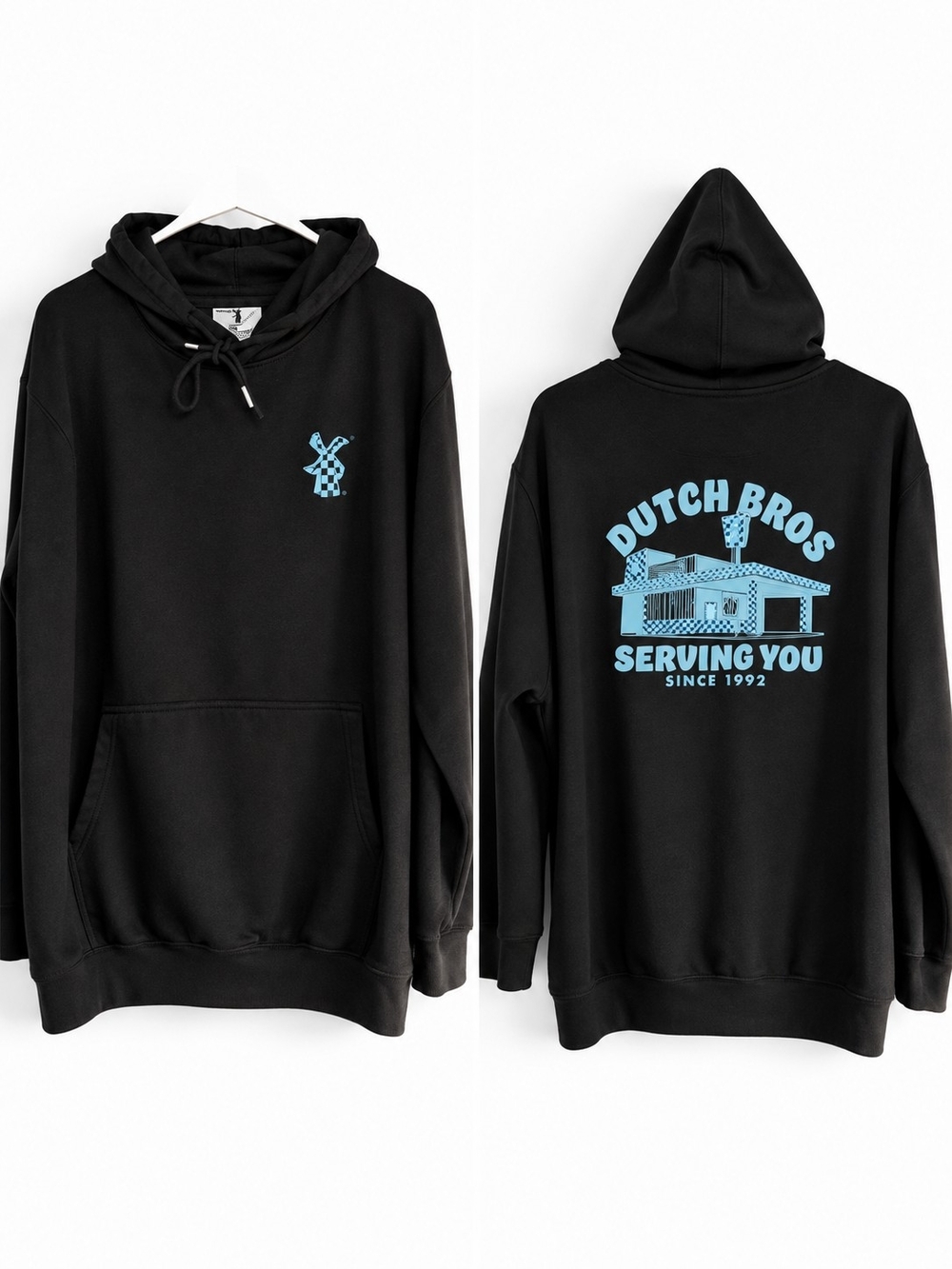 Dutch Bros Black Hoodie with Light Blue Logo - Men's Pullover